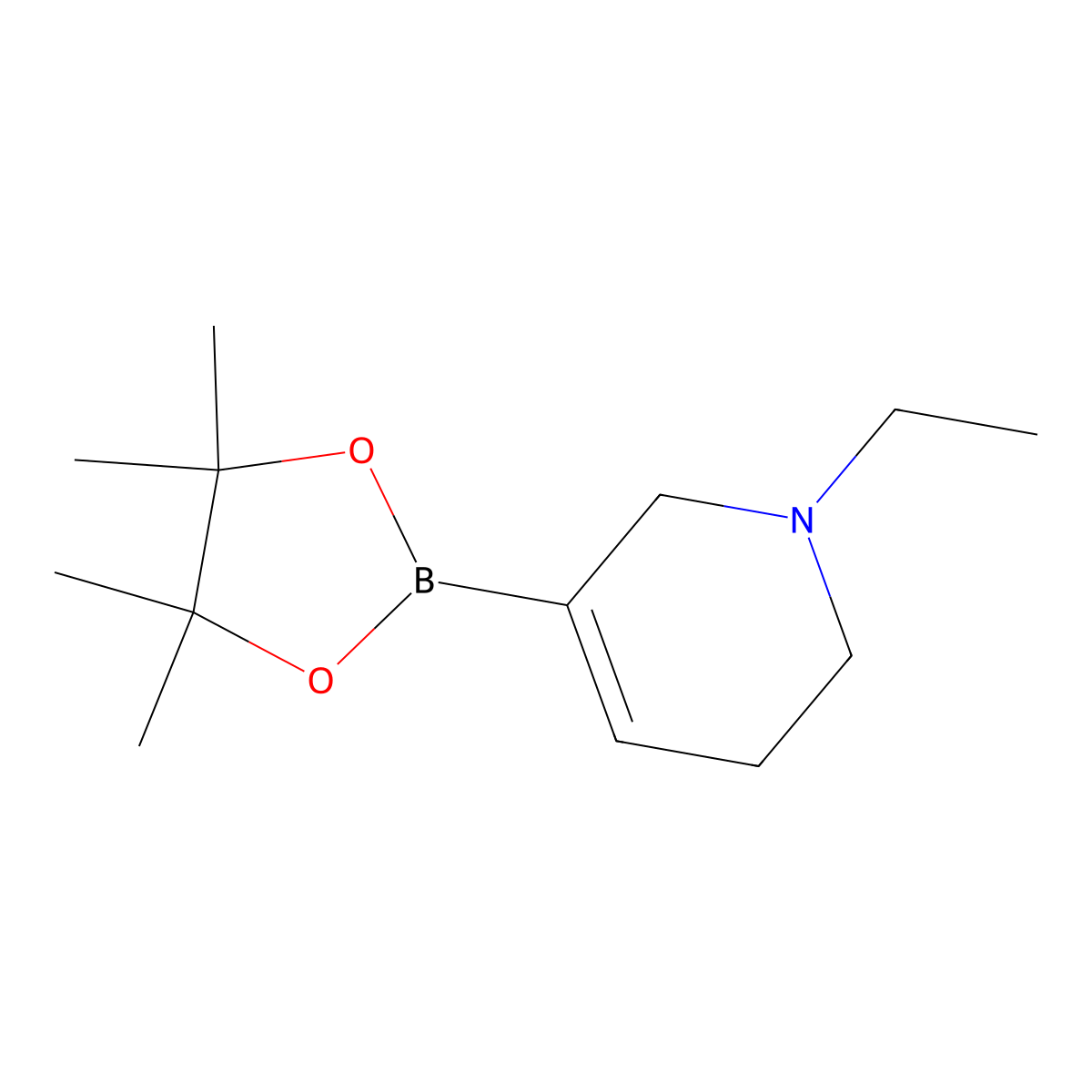 1-Ethyl-5-(4,4,5,5-tetramethyl-1,3,2-dioxaborolan-2-YL)-1,2,3,6-tetrahydropyridine molecular structure, CAS 1909308-00-4