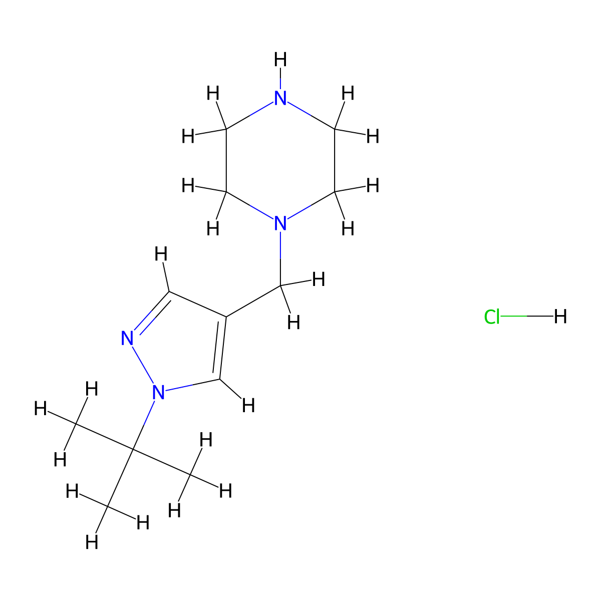 1-[(1-tert-butyl-1H-pyrazol-4-yl)methyl]piperazine hydrochloride molecular structure, CAS 1909308-46-8