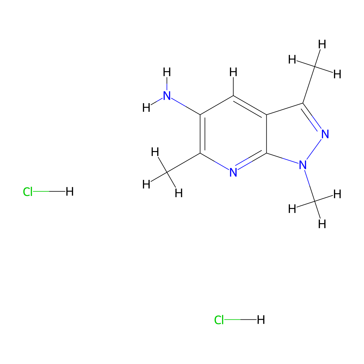 1,3,6-trimethyl-1H-pyrazolo(3,4-b)pyridin-5-amine dihydrochloride molecular structure, CAS 1909308-48-0