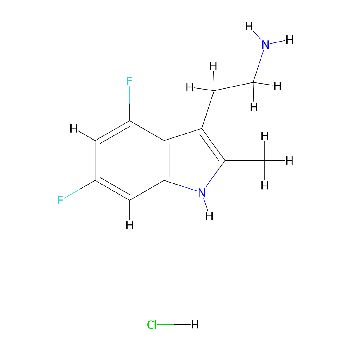 2-(4,6-difluoro-2-methyl-1H-indol-3-yl)ethan-1-amine hydrochloride molecular structure, CAS 1909308-75-3