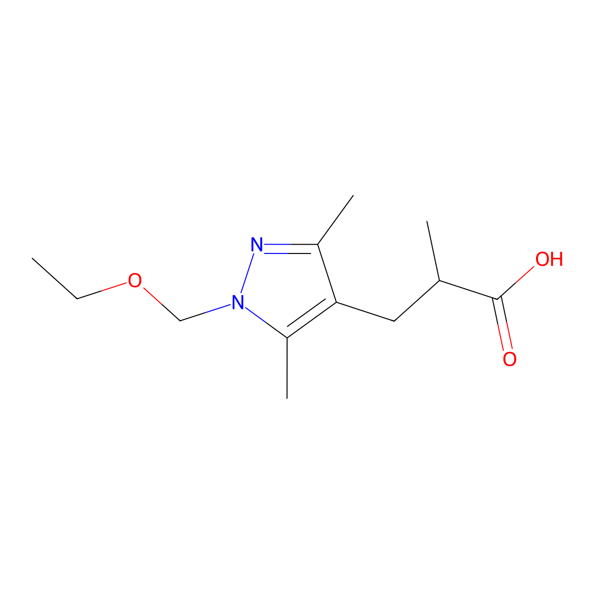 3-[1-(ethoxymethyl)-3,5-dimethyl-1H-pyrazol-4-yl]-2-methylpropanoic acid molecular structure, CAS 1909308-76-4