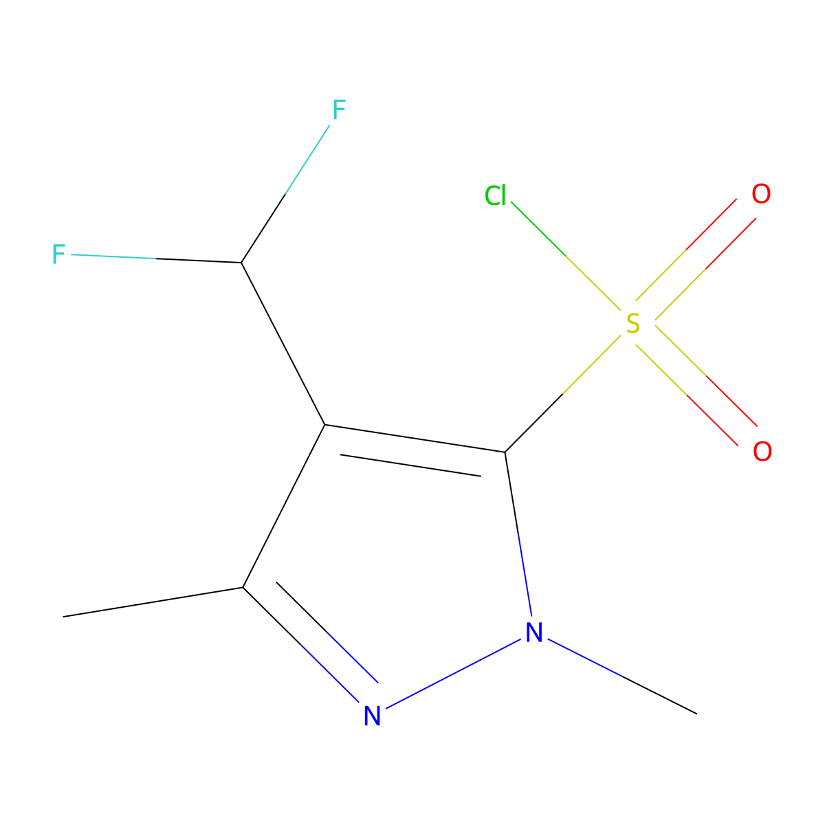4-(difluoromethyl)-1,3-dimethyl-1H-pyrazole-5-sulfonyl chloride molecular structure, CAS 1909308-90-2