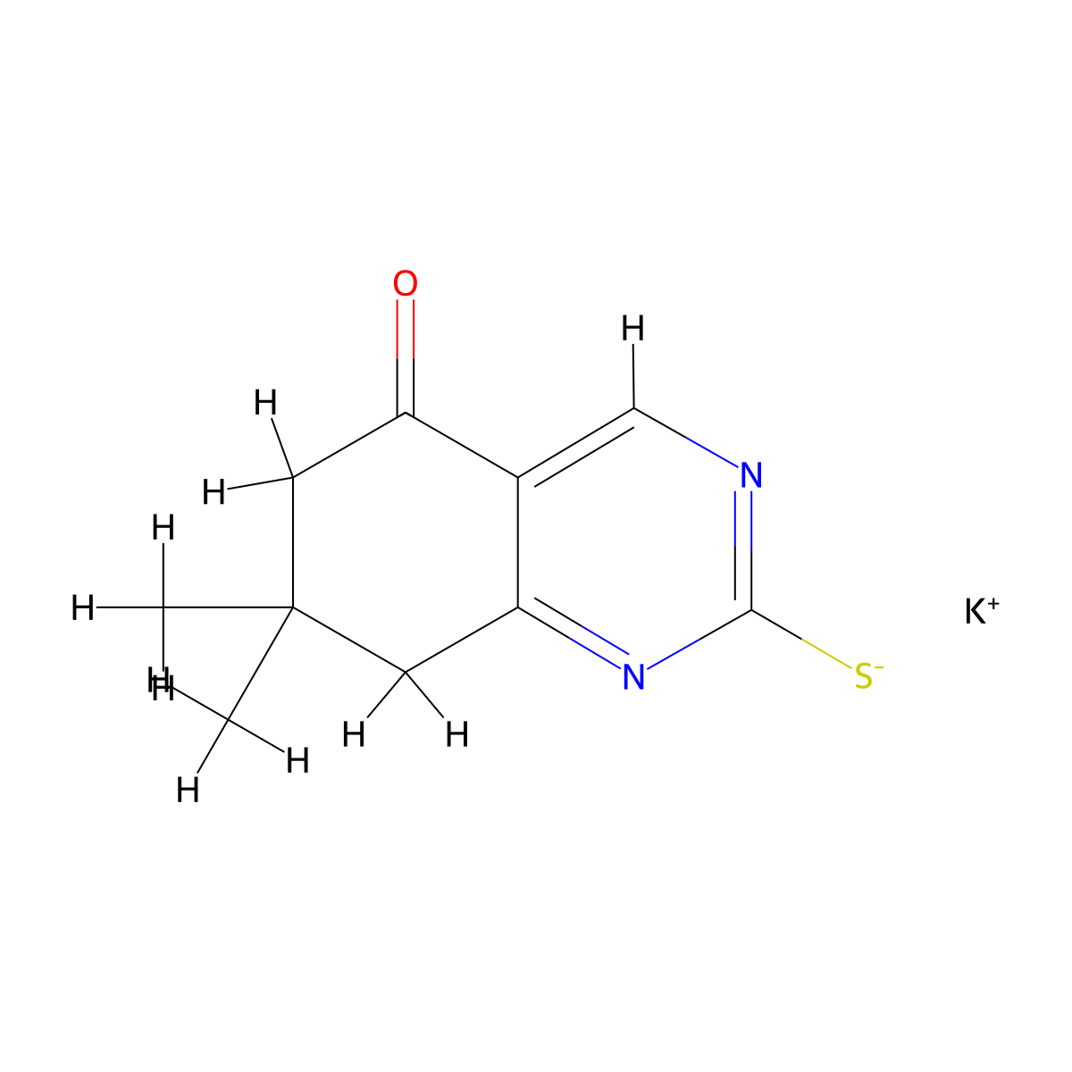 Potassium (7,7-dimethyl-5-oxo-5,6,7,8-tetrahydroquinazolin-2-yl)sulfanide molecular structure, CAS 1909308-99-1
