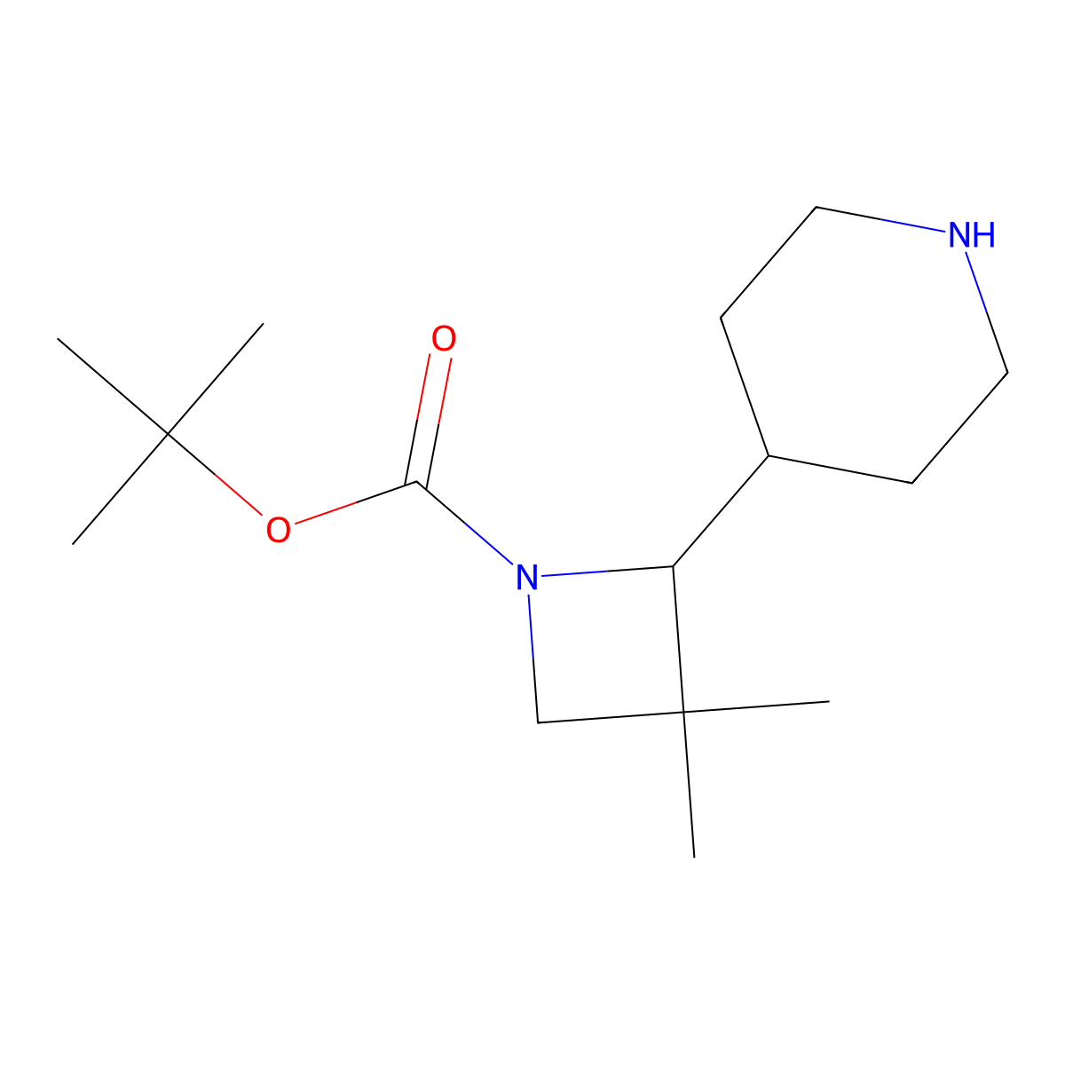 Tert-butyl 3,3-dimethyl-2-(piperidin-4-yl)azetidine-1-carboxylate molecular structure, CAS 1909309-04-1