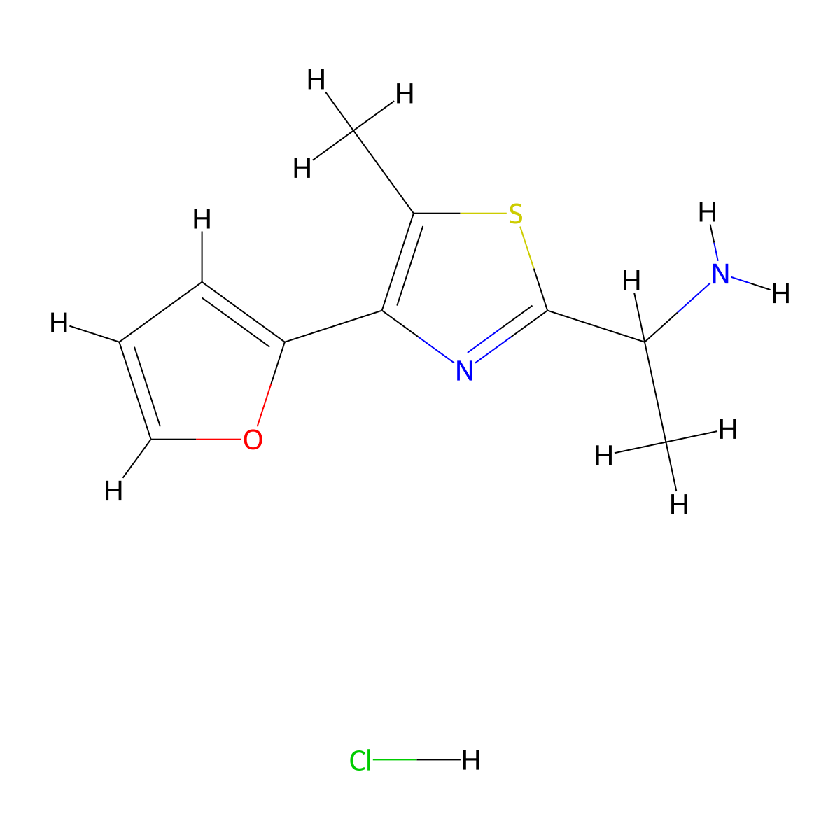 1-[4-(Furan-2-yl)-5-methyl-1,3-thiazol-2-yl]ethan-1-amine hydrochloride molecular structure, CAS 1909309-26-7
