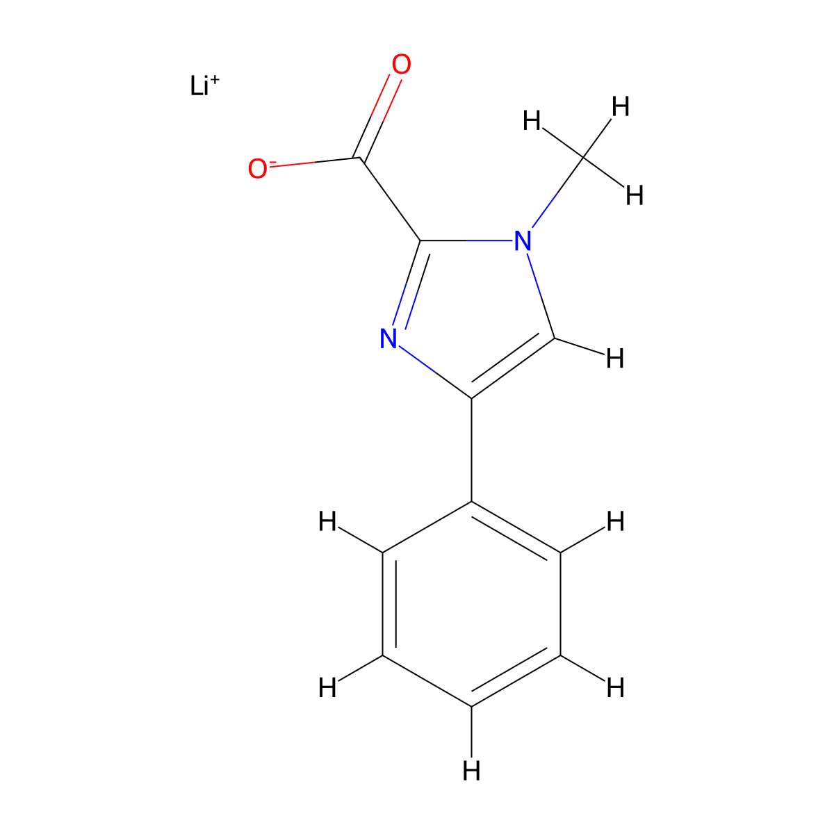 lithium(1+) ion 1-methyl-4-phenyl-1H-imidazole-2-carboxylate molecular structure, CAS 1909309-38-1