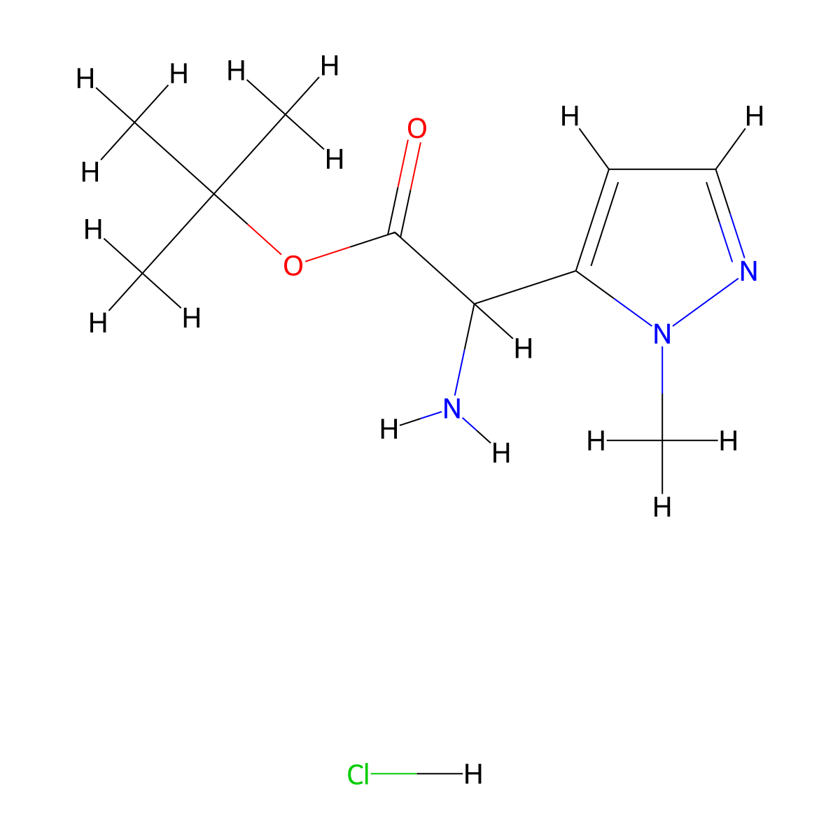 tert-butyl 2-amino-2-(1-methyl-1H-pyrazol-5-yl)acetate hydrochloride molecular structure, CAS 1909309-39-2