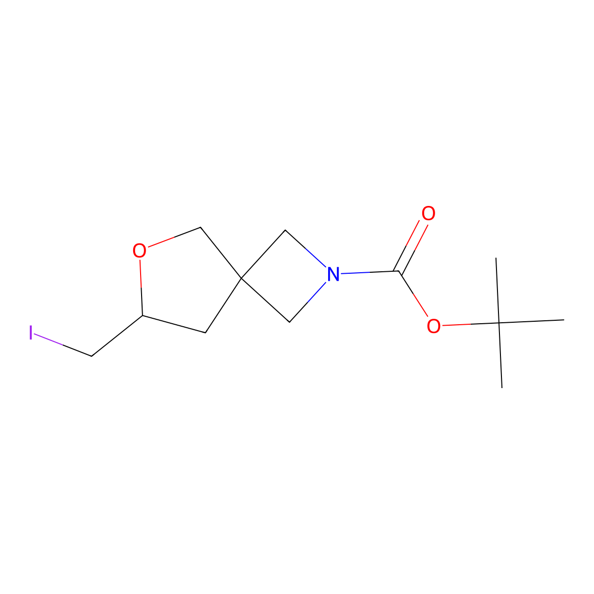 Tert-butyl 7-(iodomethyl)-6-oxa-2-azaspiro[3.4]octane-2-carboxylate molecular structure, CAS 1909309-47-2
