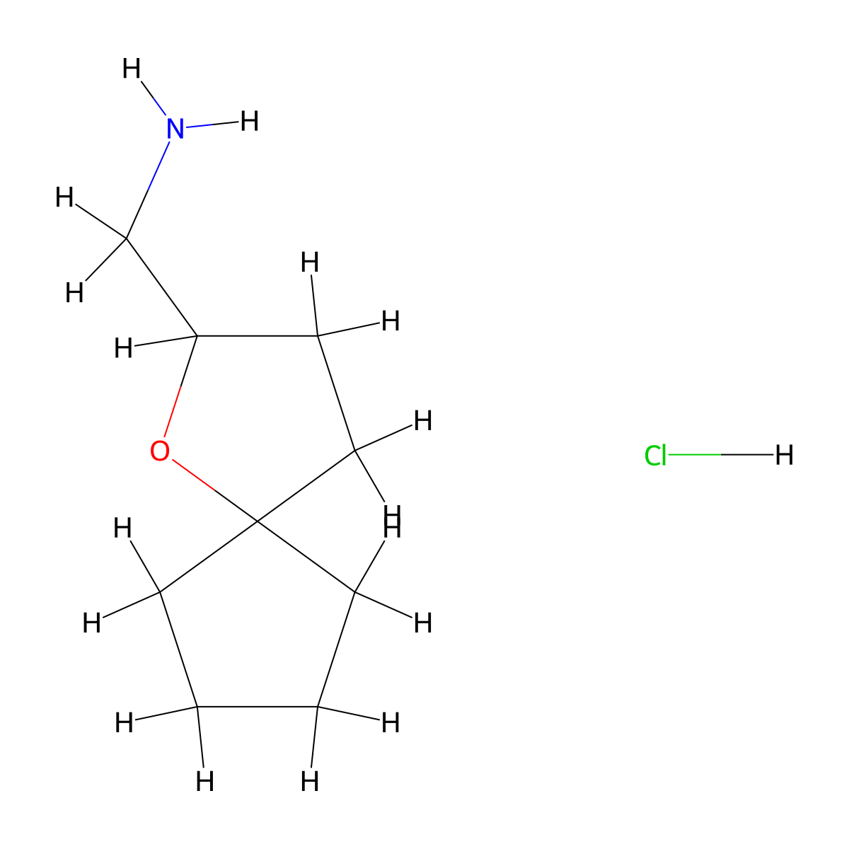 {1-Oxaspiro[4.4]nonan-2-yl}methanamine hydrochloride molecular structure, CAS 1909309-48-3