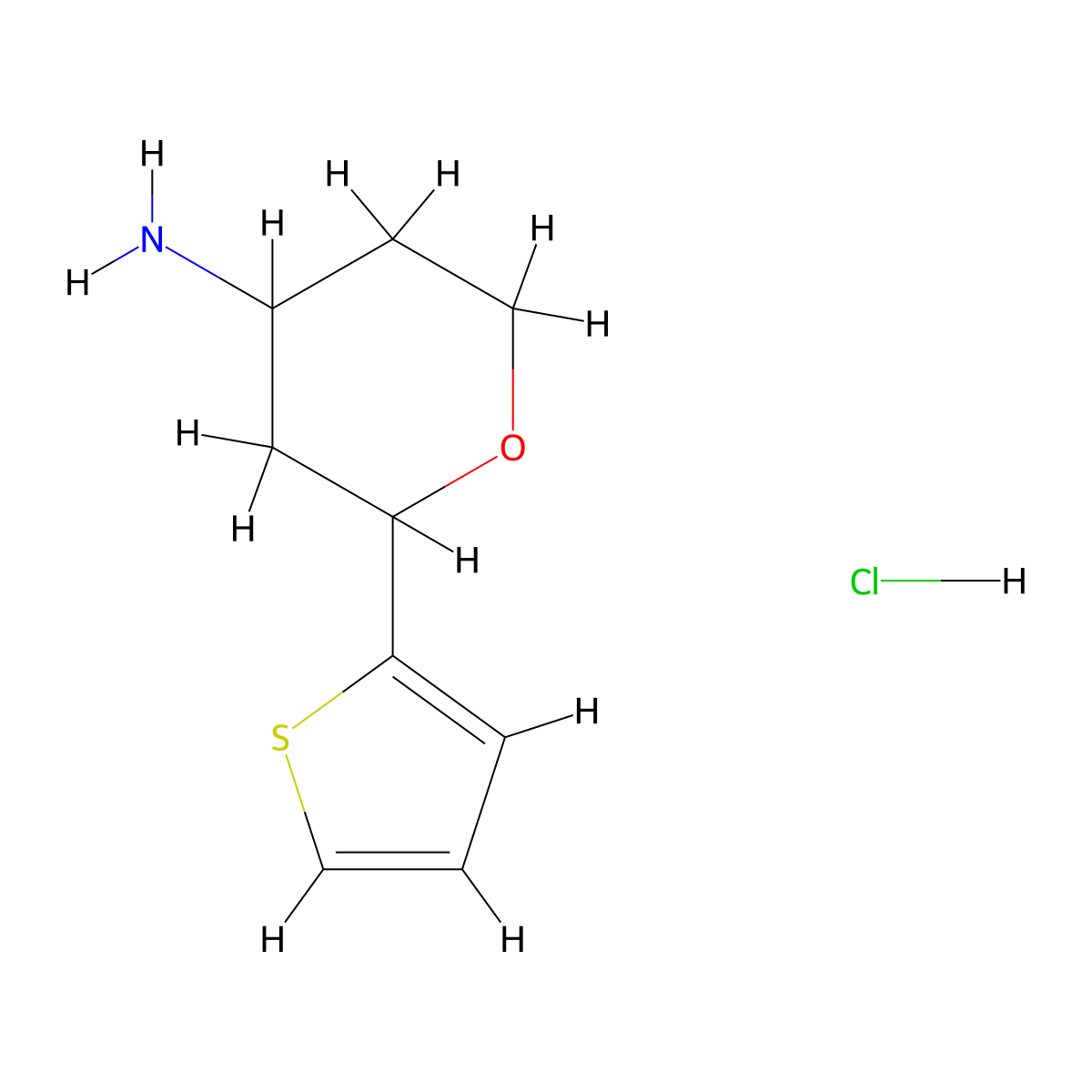2-(Thiophen-2-yl)oxan-4-amine hydrochloride molecular structure, CAS 1909309-67-6