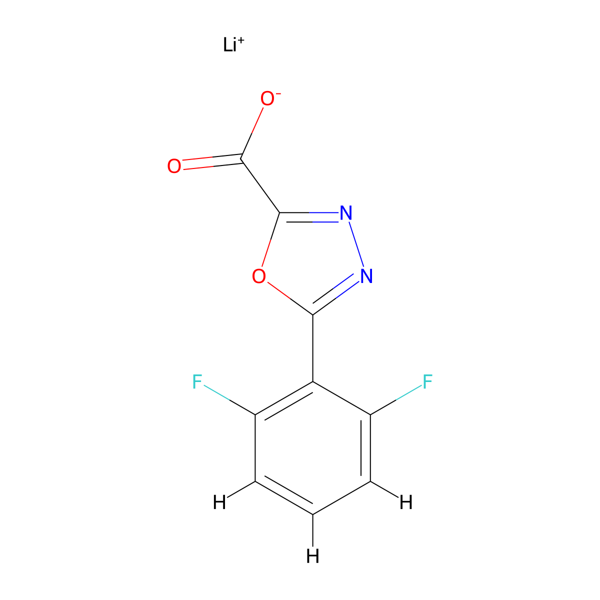 Lithium 5-(2,6-difluorophenyl)-1,3,4-oxadiazole-2-carboxylate molecular structure, CAS 1909309-73-4