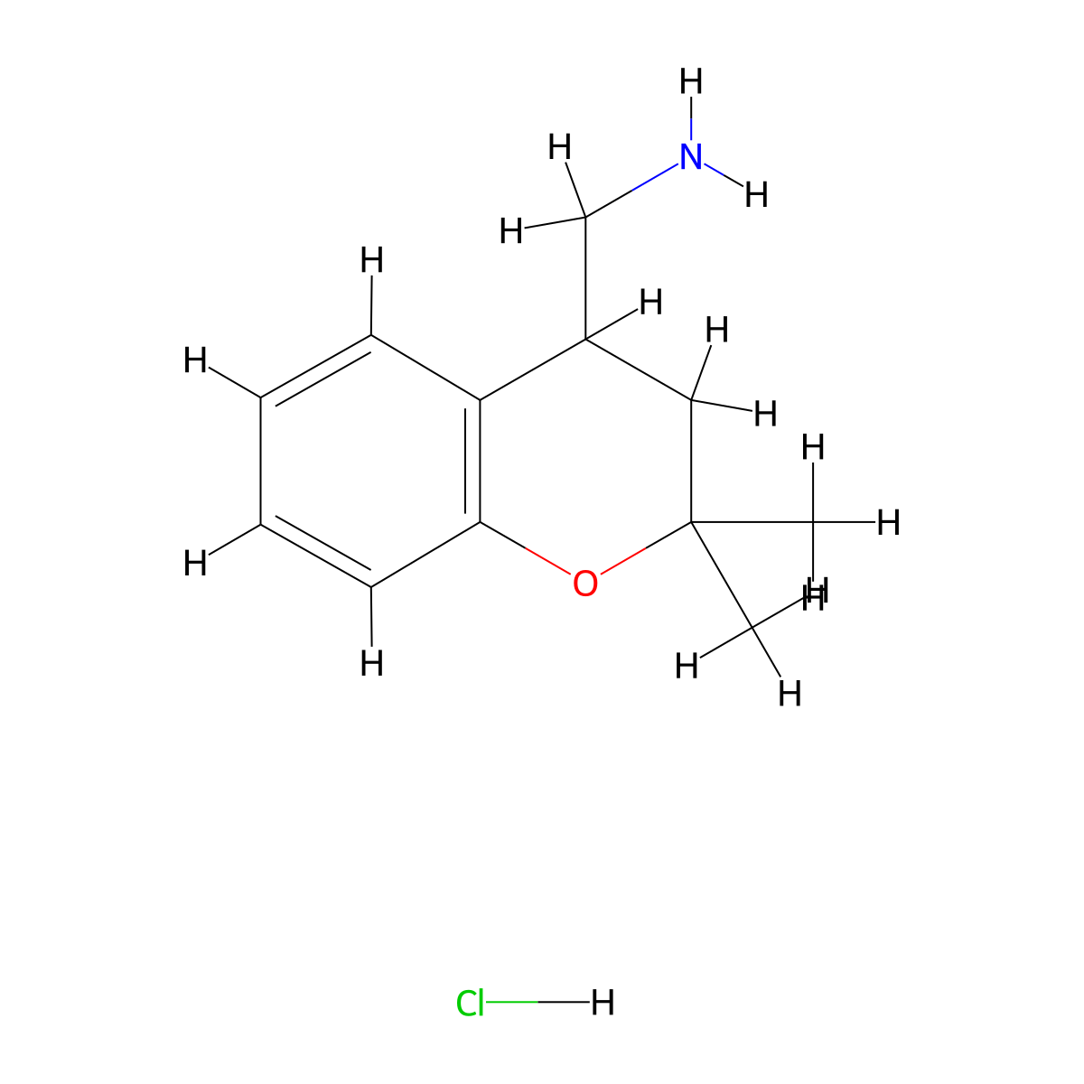 (2,2-dimethyl-3,4-dihydro-2H-1-benzopyran-4-yl)methanamine hydrochloride molecular structure, CAS 1909310-05-9