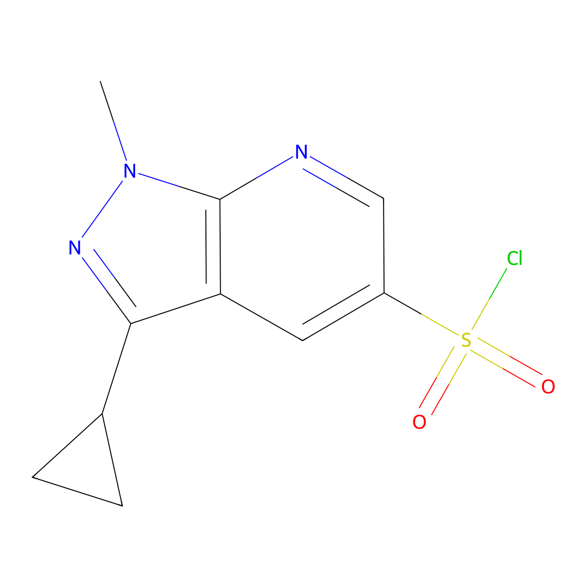 3-cyclopropyl-1-methyl-1H-pyrazolo[3,4-b]pyridine-5-sulfonyl chloride molecular structure, CAS 1909310-07-1