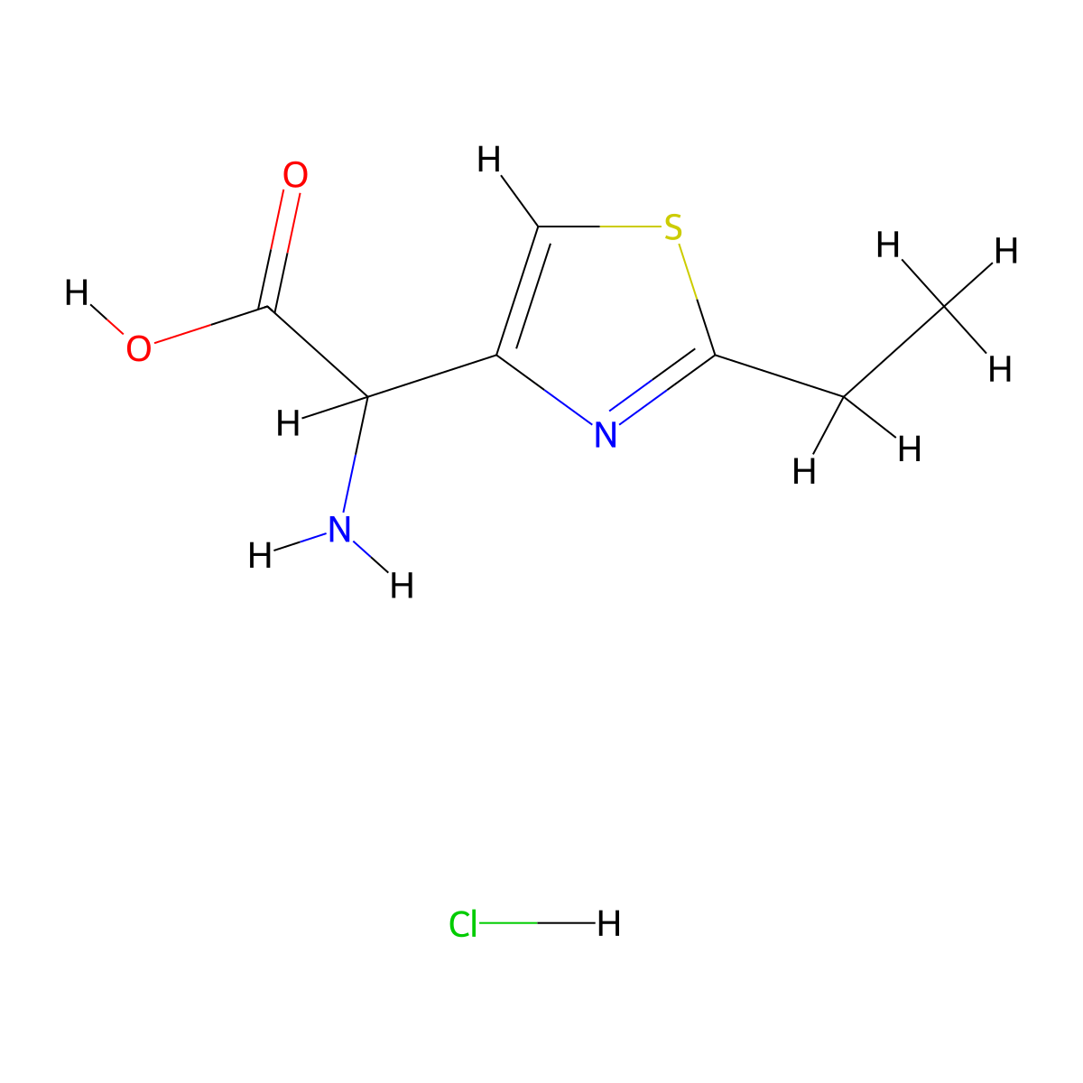 2-Amino-2-(2-ethyl-1,3-thiazol-4-yl)acetic acid hydrochloride molecular structure, CAS 1909311-79-0