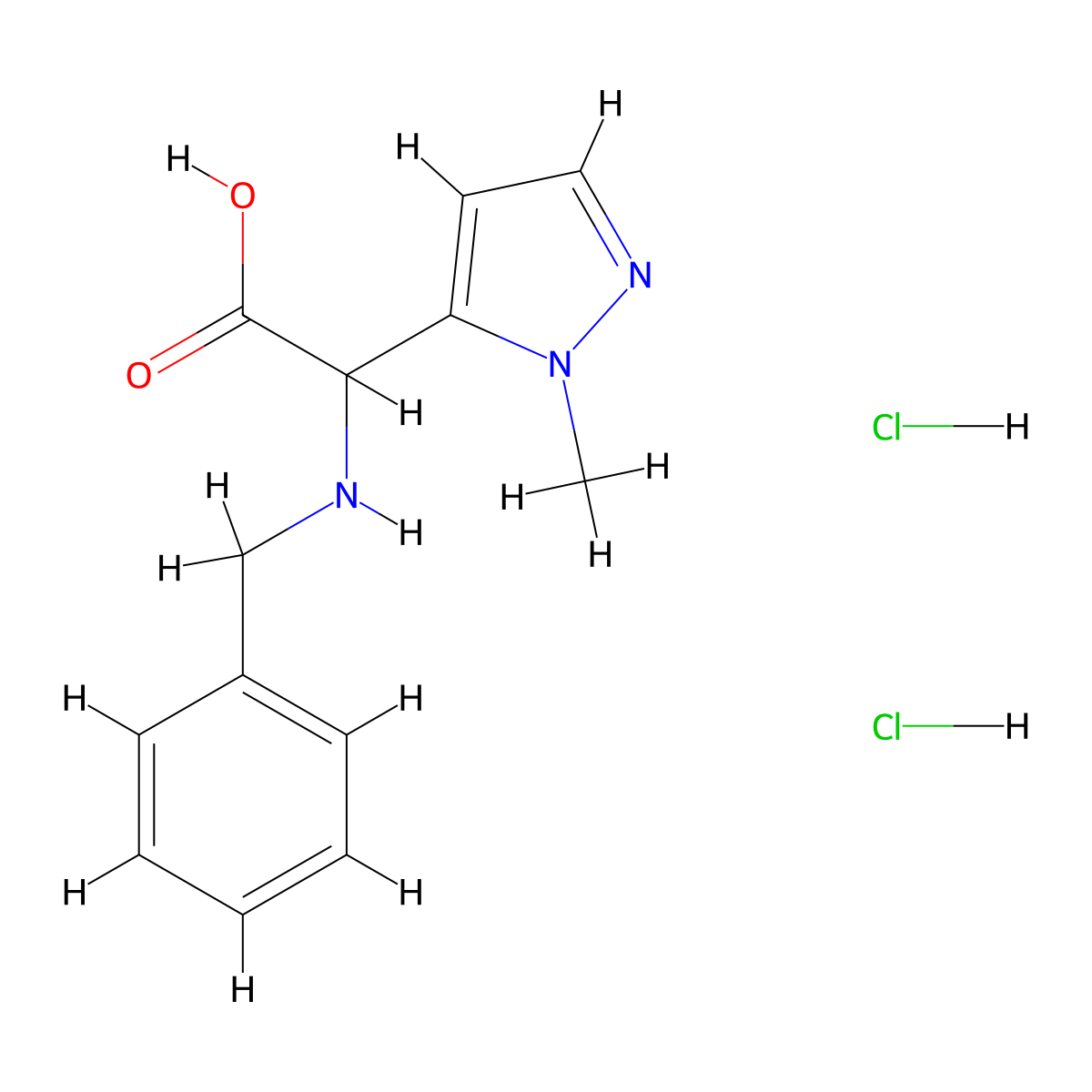 2-(benzylamino)-2-(1-methyl-1H-pyrazol-5-yl)acetic acid dihydrochloride molecular structure, CAS 1909311-88-1