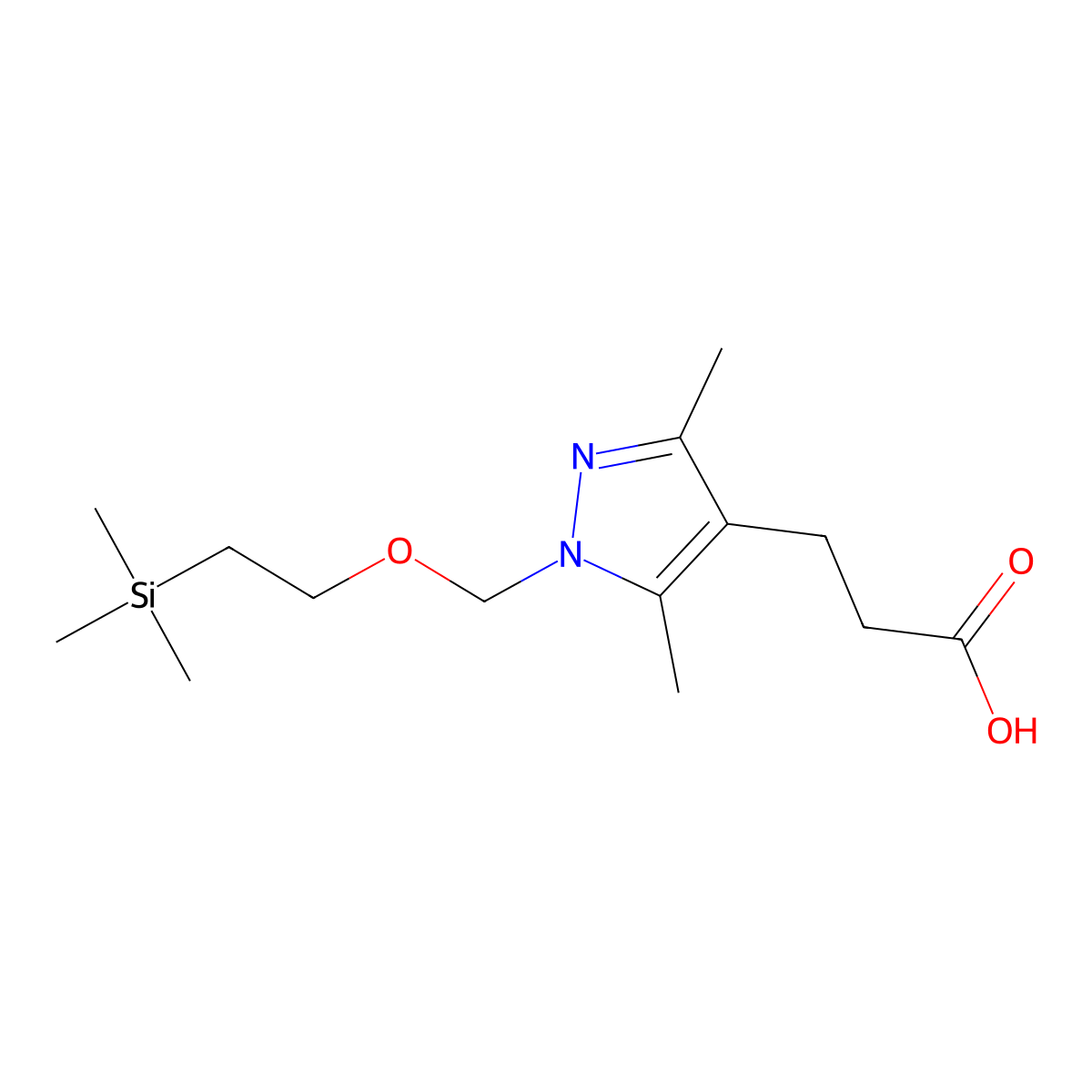 3-(3,5-dimethyl-1-{[2-(trimethylsilyl)ethoxy]methyl}-1H-pyrazol-4-yl)propanoic acid molecular structure, CAS 1909311-89-2