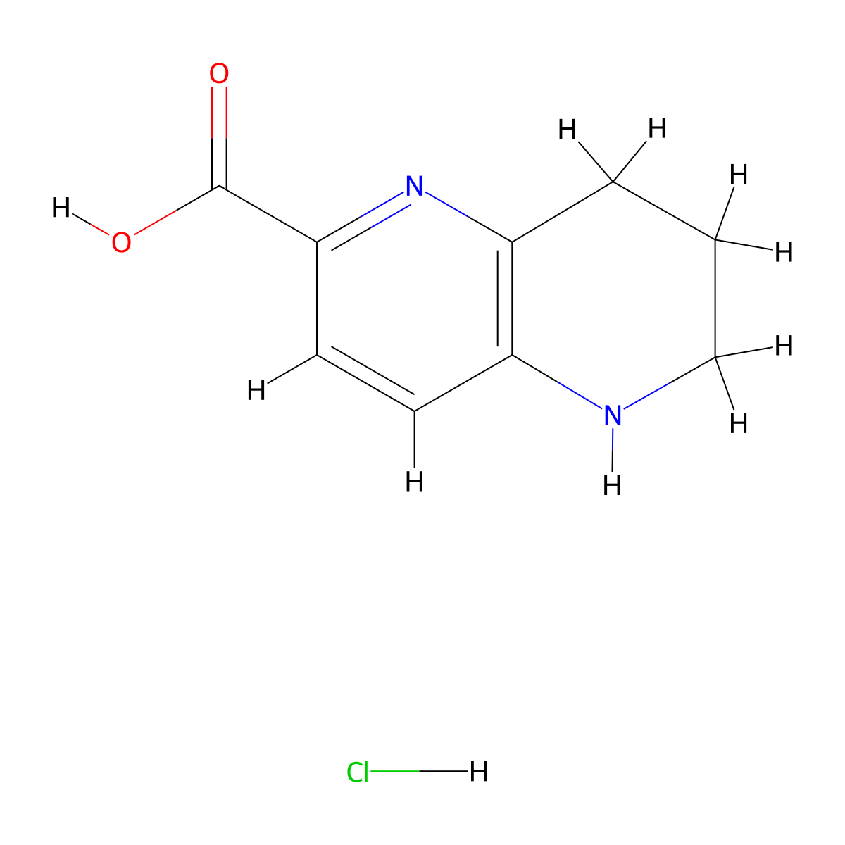 5,6,7,8-Tetrahydro-1,5-naphthyridine-2-carboxylic acid hydrochloride molecular structure, CAS 1909312-57-7