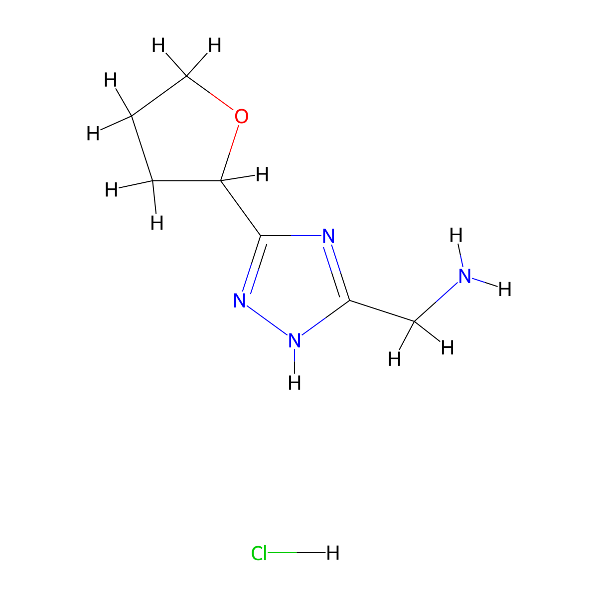 [5-(oxolan-2-yl)-4H-1,2,4-triazol-3-yl]methanamine hydrochloride molecular structure, CAS 1909312-94-2