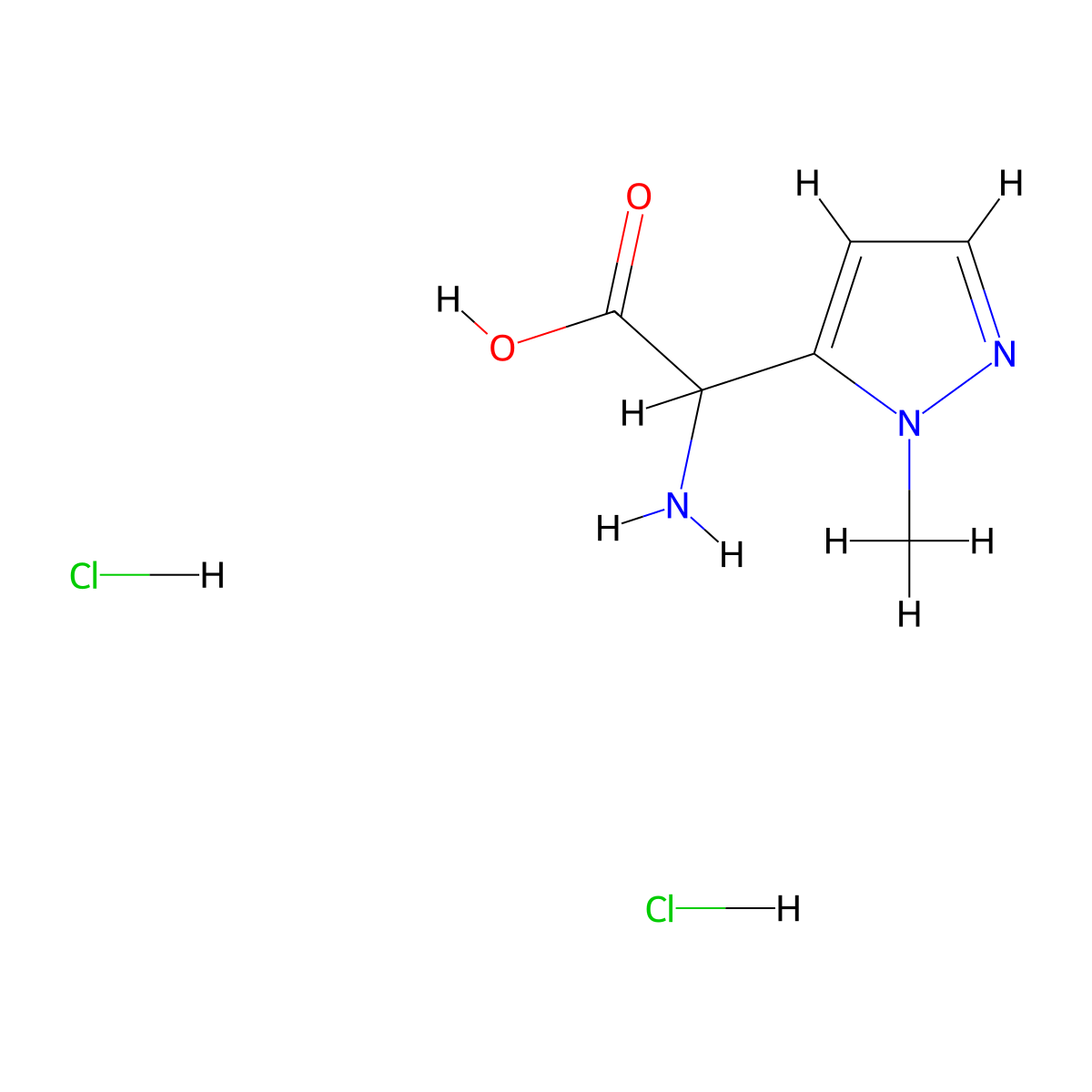 2-amino-2-(1-methyl-1H-pyrazol-5-yl)acetic acid dihydrochloride molecular structure, CAS 1909312-96-4