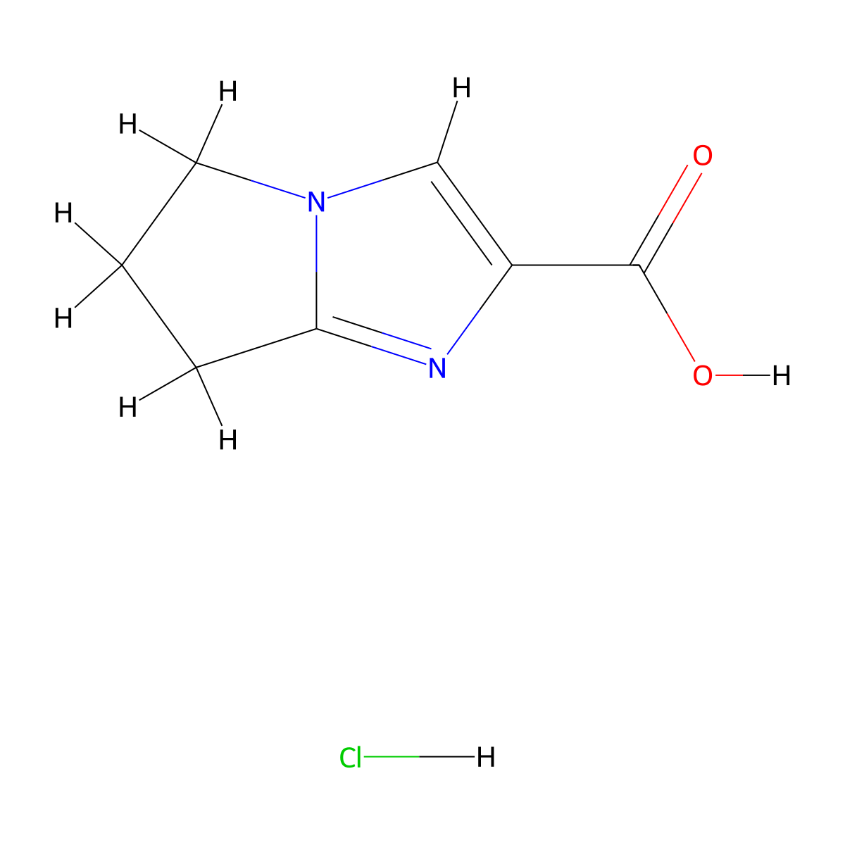 5H,6H,7H-pyrrolo(1,2-a)imidazole-2-carboxylic acid hydrochloride molecular structure, CAS 1909313-79-6