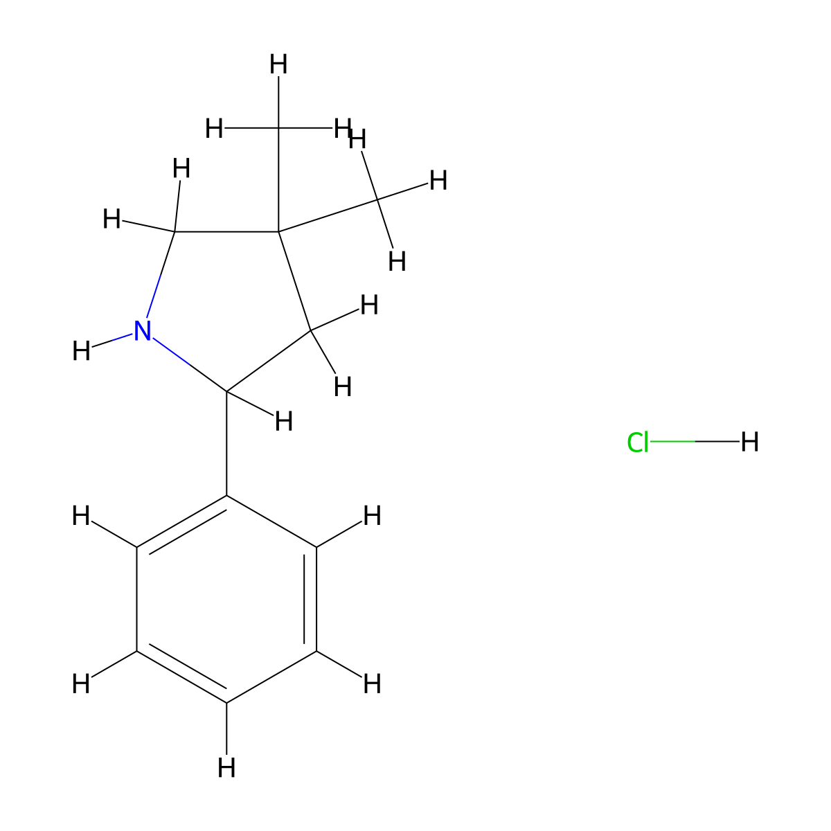 4,4-Dimethyl-2-phenylpyrrolidine hydrochloride molecular structure, CAS 1909313-89-8
