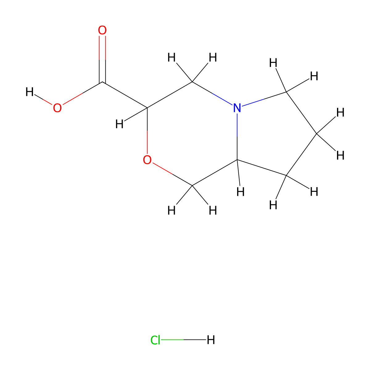 hexahydro-1H-pyrrolo[2,1-c]morpholine-3-carboxylic acid hydrochloride molecular structure, CAS 1909314-19-7