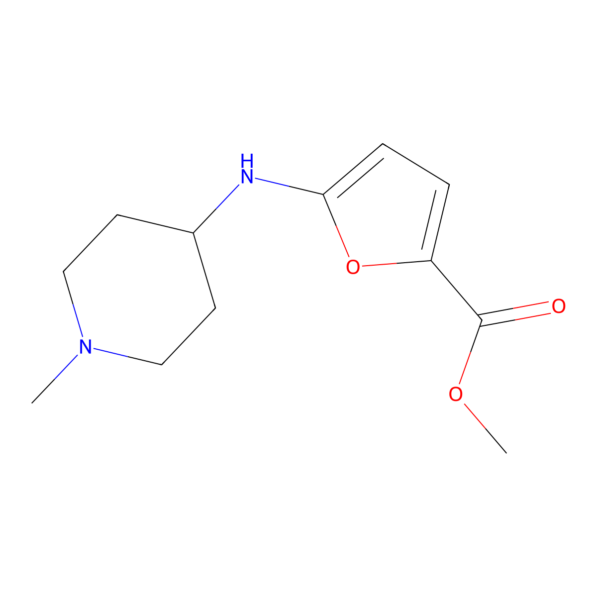 Methyl 5-[(1-methylpiperidin-4-yl)amino]furan-2-carboxylate molecular structure, CAS 1909314-22-2