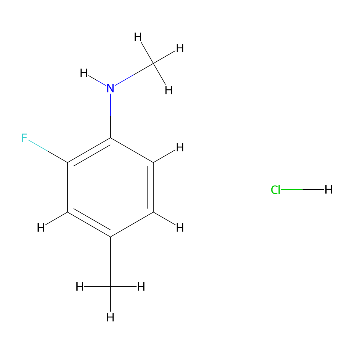 2-fluoro-N,4-dimethylaniline hydrochloride molecular structure, CAS 1909314-24-4