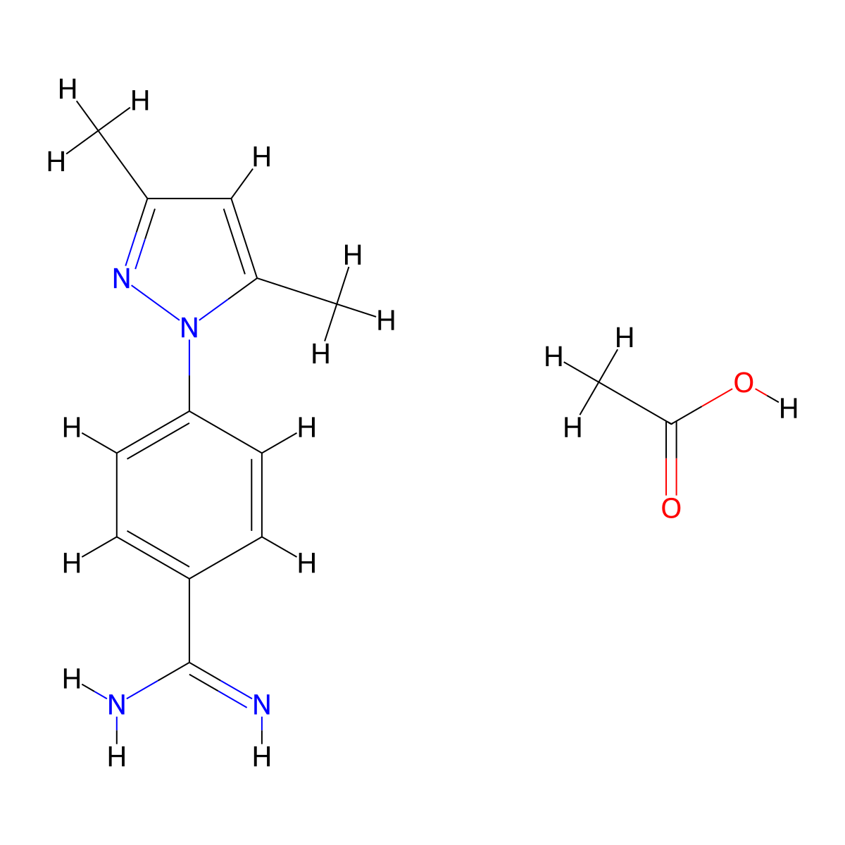 4-(3,5-dimethyl-1H-pyrazol-1-yl)benzene-1-carboximidamide; acetic acid molecular structure, CAS 1909314-25-5