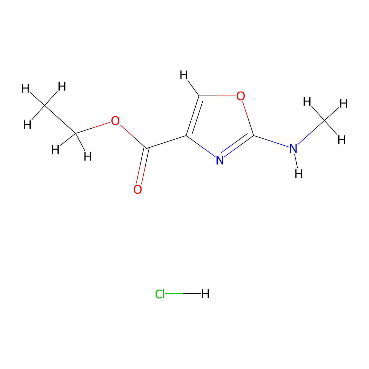Ethyl 2-(methylamino)-1,3-oxazole-4-carboxylate hydrochloride molecular structure, CAS 1909315-93-0