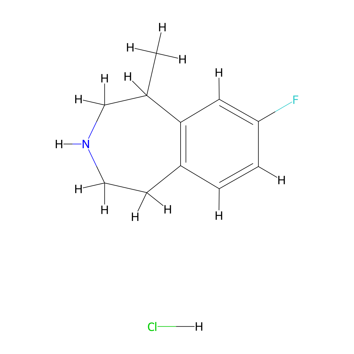 8-fluoro-1-methyl-2,3,4,5-tetrahydro-1H-3-benzazepine hydrochloride molecular structure, CAS 1909315-95-2