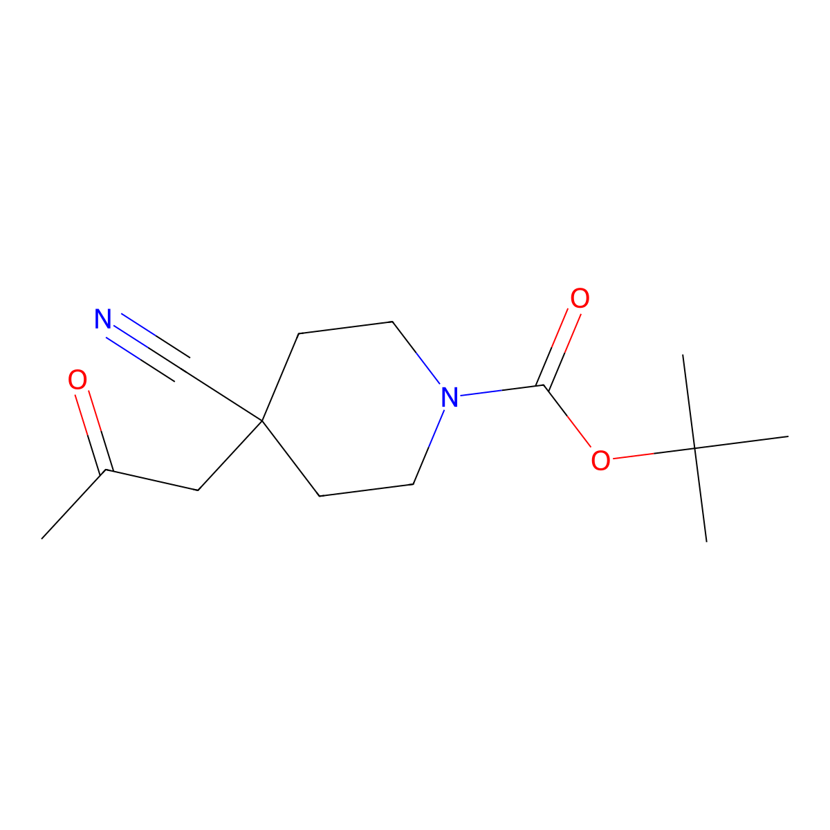 Tert-butyl 4-cyano-4-(2-oxopropyl)piperidine-1-carboxylate molecular structure, CAS 1909316-64-8