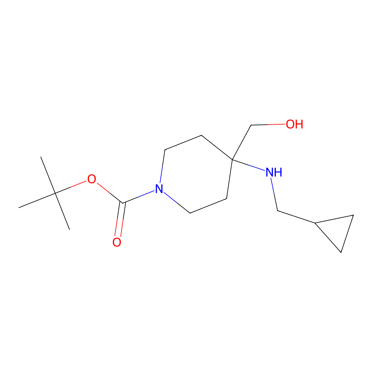 Tert-butyl 4-[(cyclopropylmethyl)amino]-4-(hydroxymethyl)piperidine-1-carboxylate molecular structure, CAS 1909316-78-4