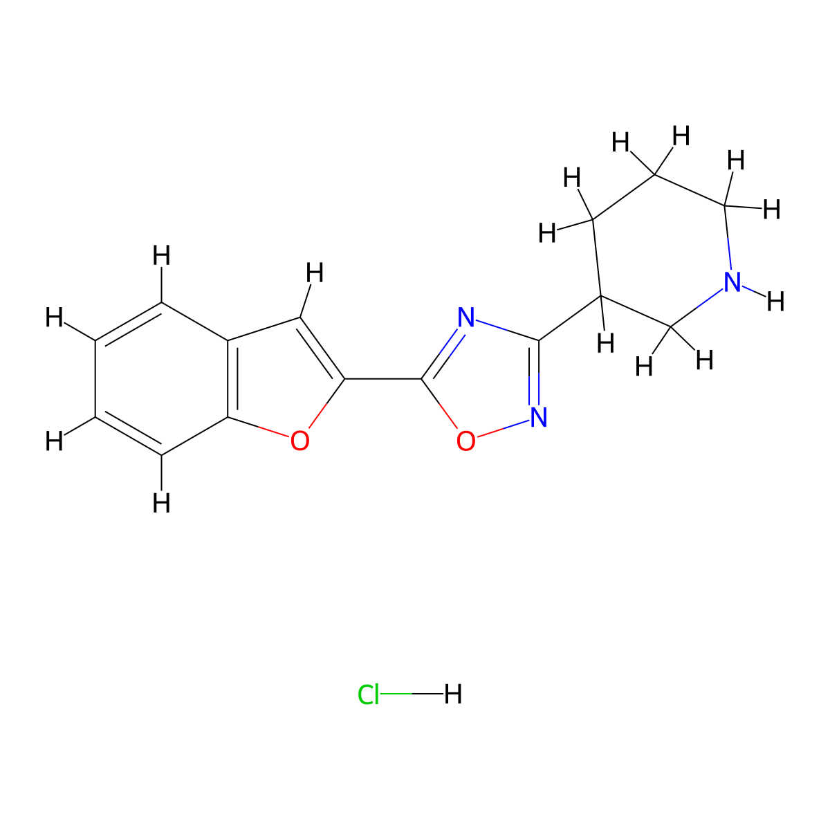 3-[5-(1-Benzofuran-2-yl)-1,2,4-oxadiazol-3-yl]piperidine hydrochloride molecular structure, CAS 1909316-93-3