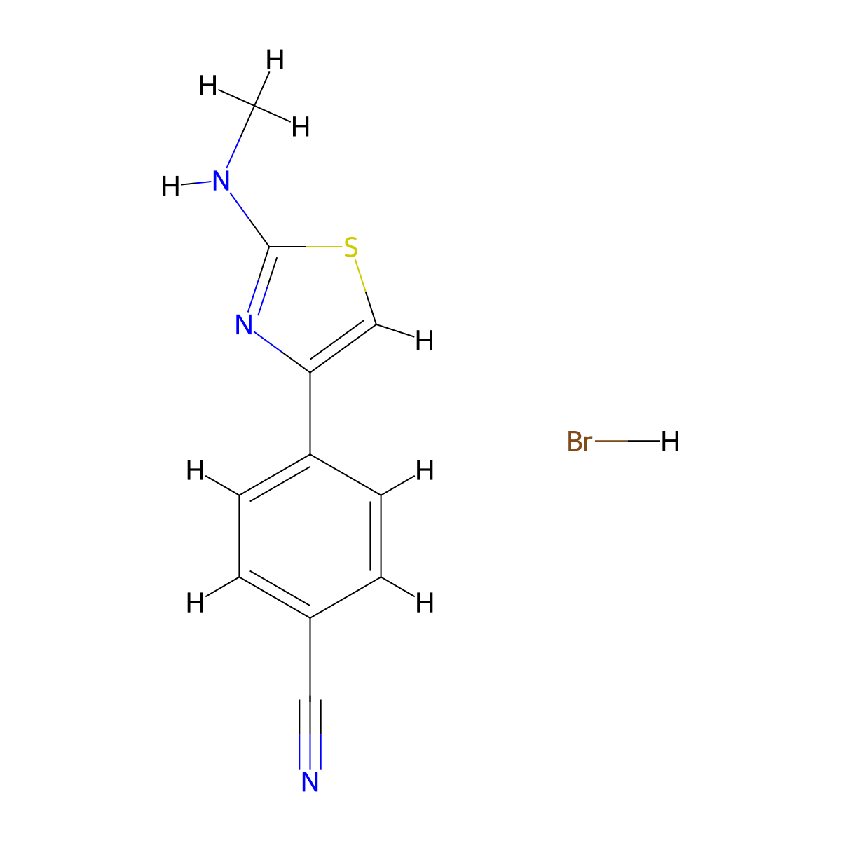 4-[2-(Methylamino)-1,3-thiazol-4-yl]benzonitrile hydrobromide molecular structure, CAS 1909316-99-9