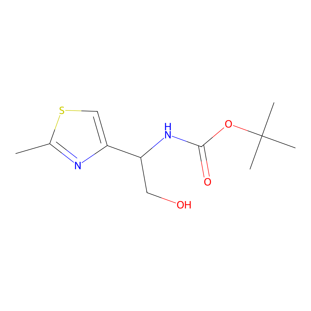 tert-butyl N-[2-hydroxy-1-(2-methyl-1,3-thiazol-4-yl)ethyl]carbamate molecular structure, CAS 1909317-14-1