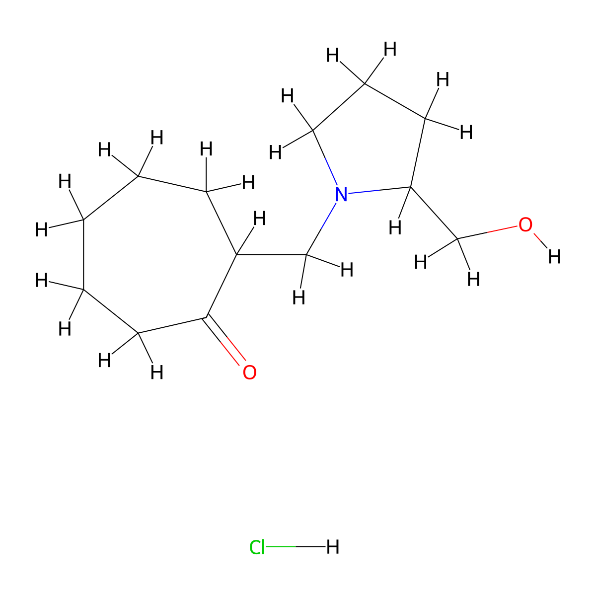 2-{[2-(Hydroxymethyl)pyrrolidin-1-yl]methyl}cycloheptan-1-one hydrochloride molecular structure, CAS 1909317-24-3