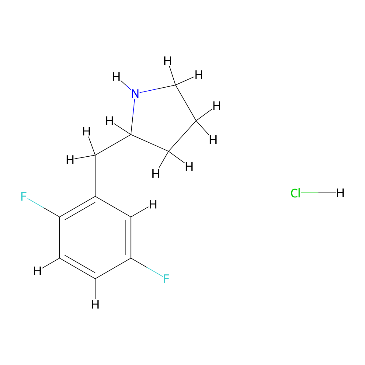 2-((2,5-Difluorophenyl)methyl)pyrrolidine hydrochloride molecular structure, CAS 1909318-70-2