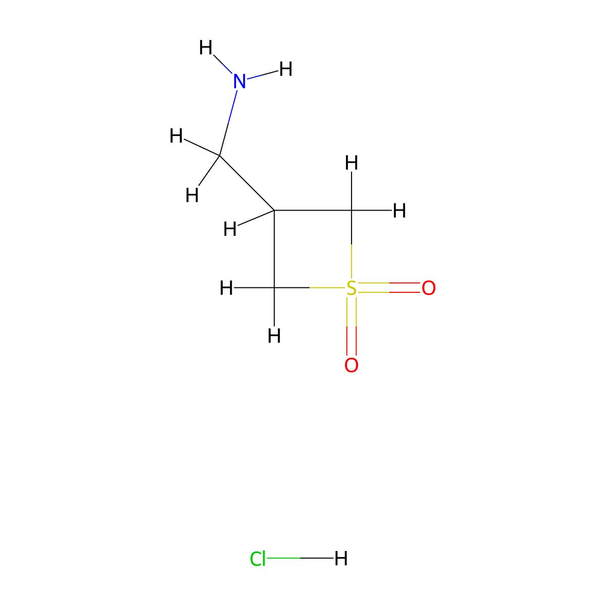 3-(Aminomethyl)-1lambda6-thietane-1,1-dione hydrochloride molecular structure, CAS 1909318-80-4