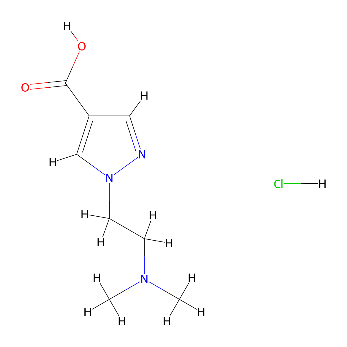 1-(2-(dimethylamino)ethyl)-1H-pyrazole-4-carboxylic acid hydrochloride molecular structure, CAS 1909318-81-5