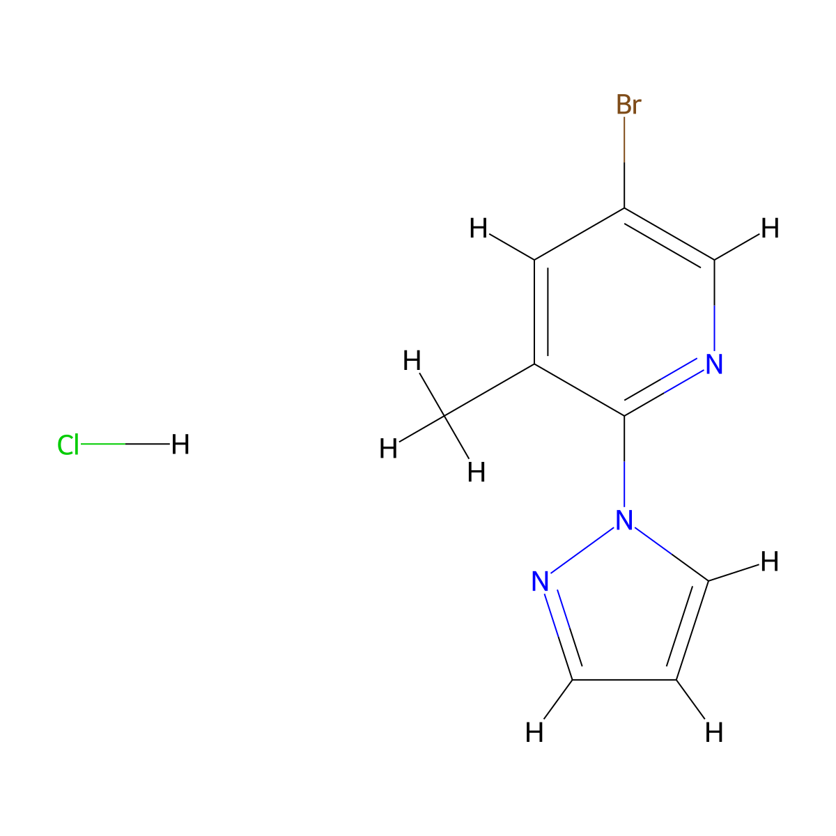 5-bromo-3-methyl-2-(1H-pyrazol-1-yl)pyridine hydrochloride molecular structure, CAS 1909318-97-3