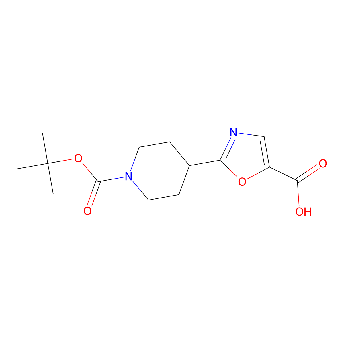 2-{1-[(Tert-butoxy)carbonyl]piperidin-4-yl}-1,3-oxazole-5-carboxylic acid molecular structure, CAS 1909319-03-4