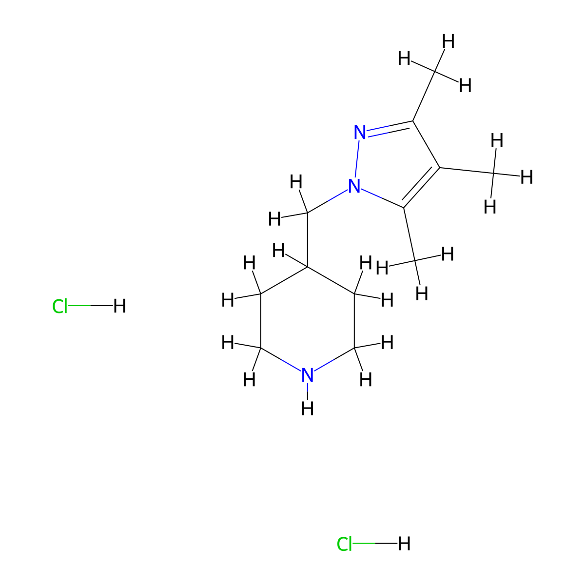 4-[(trimethyl-1H-pyrazol-1-yl)methyl]piperidine dihydrochloride molecular structure, CAS 1909319-73-8