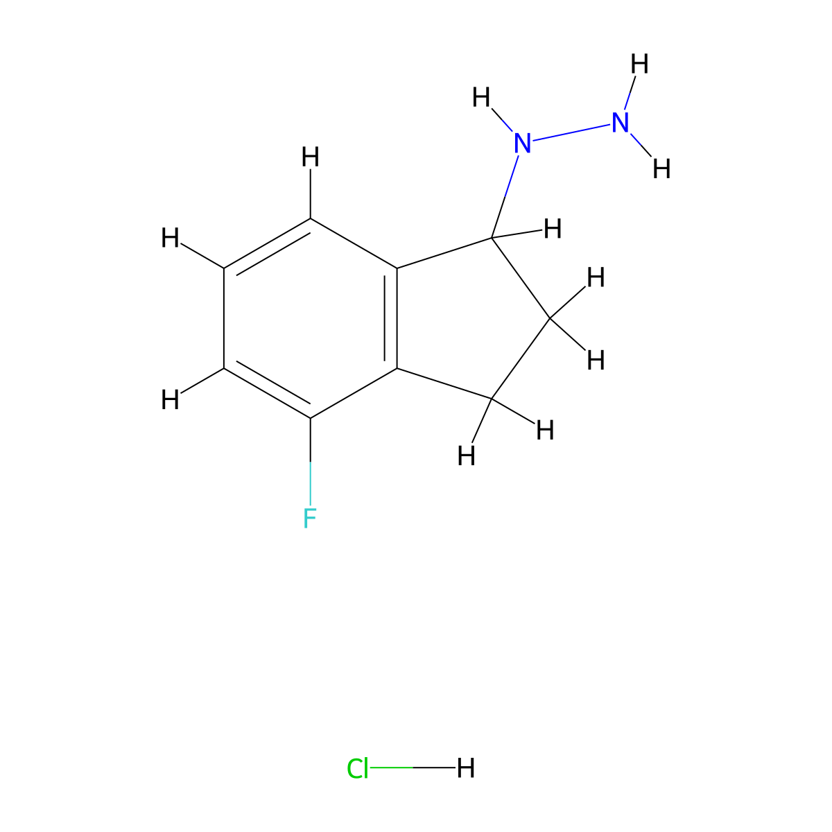 (4-fluoro-2,3-dihydro-1H-inden-1-yl)hydrazine hydrochloride molecular structure, CAS 1909319-75-0
