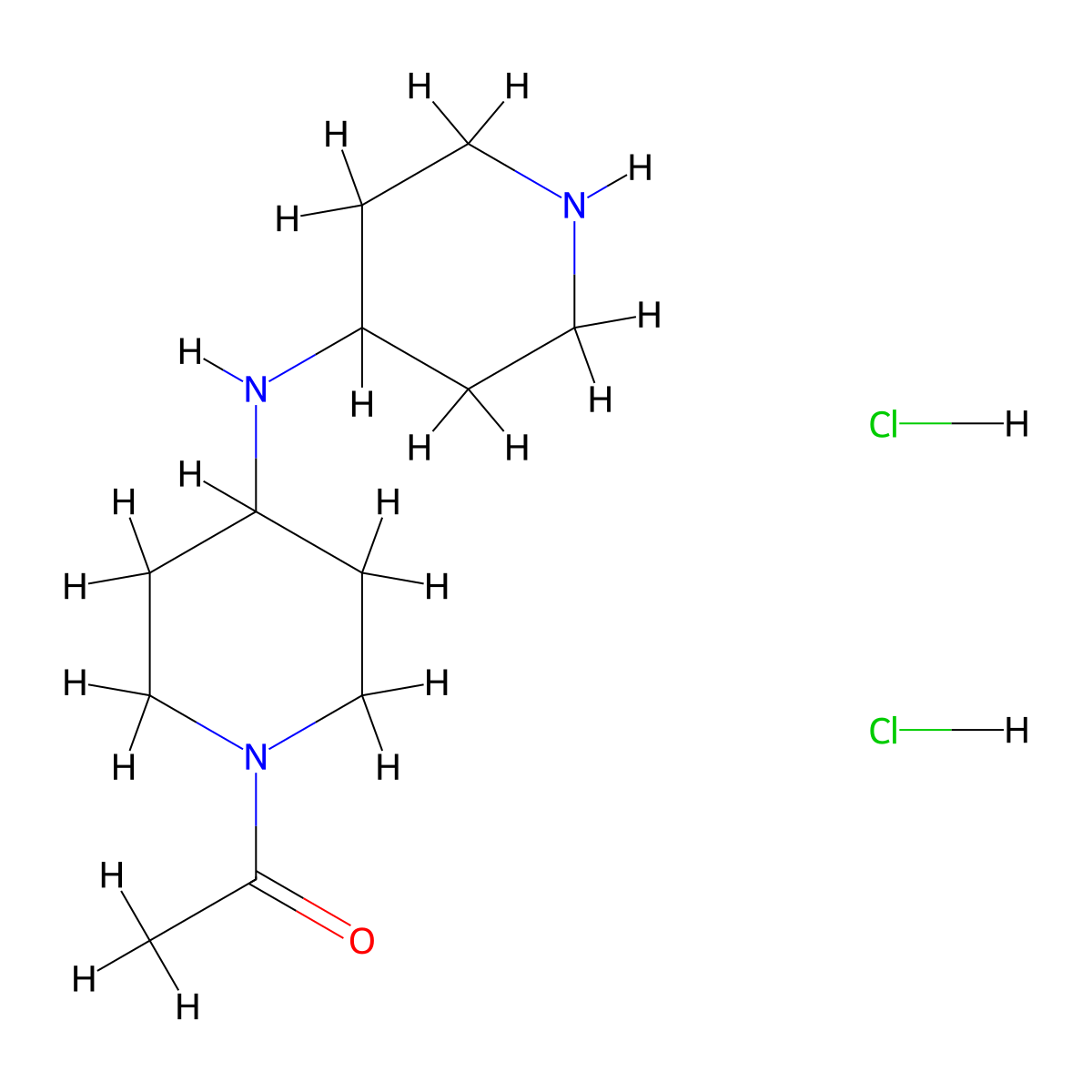 1-{4-[(Piperidin-4-yl)amino]piperidin-1-yl}ethan-1-one dihydrochloride molecular structure, CAS 1909319-76-1