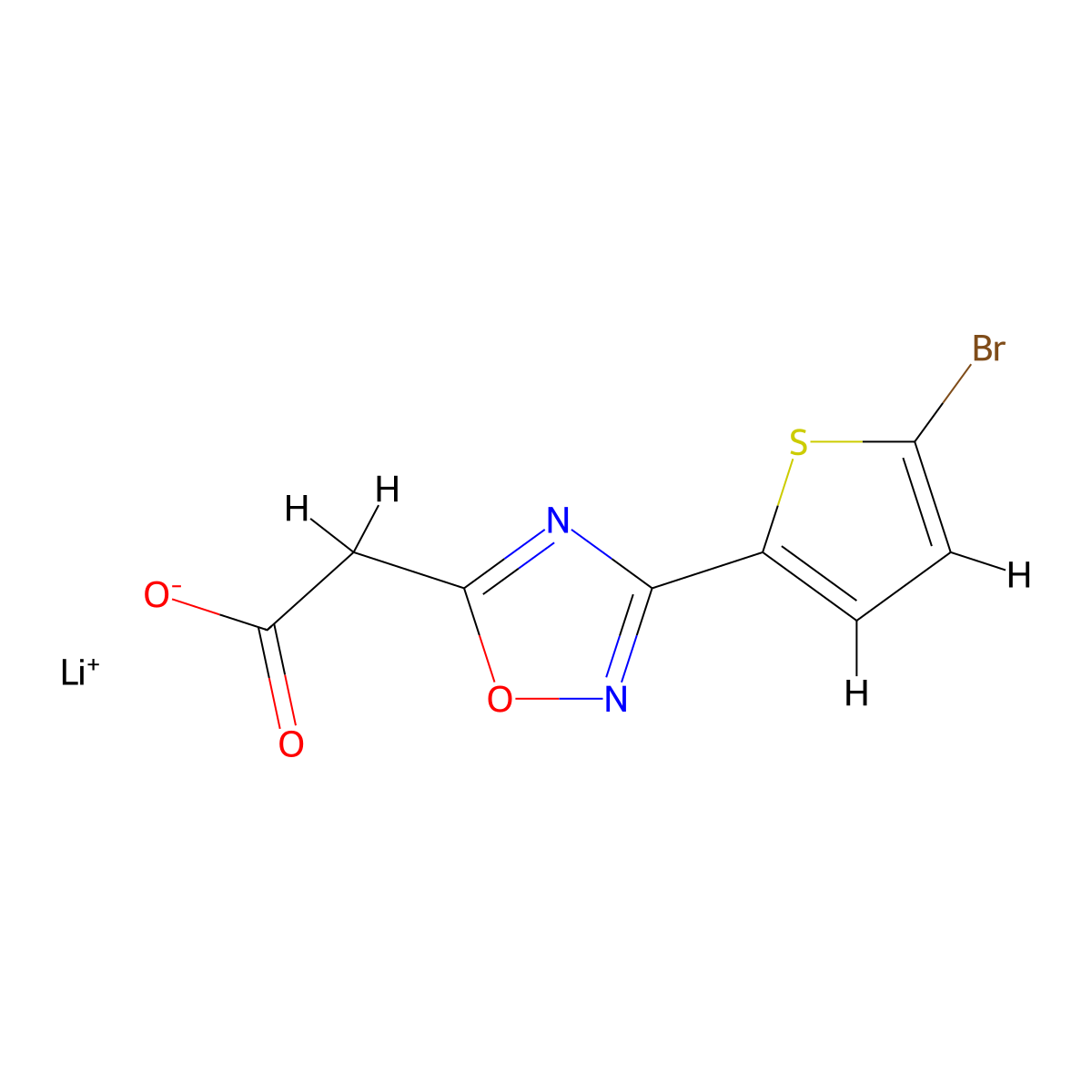 Lithium(1+) ion 2-[3-(5-bromothiophen-2-yl)-1,2,4-oxadiazol-5-yl]acetate molecular structure, CAS 1909320-04-2