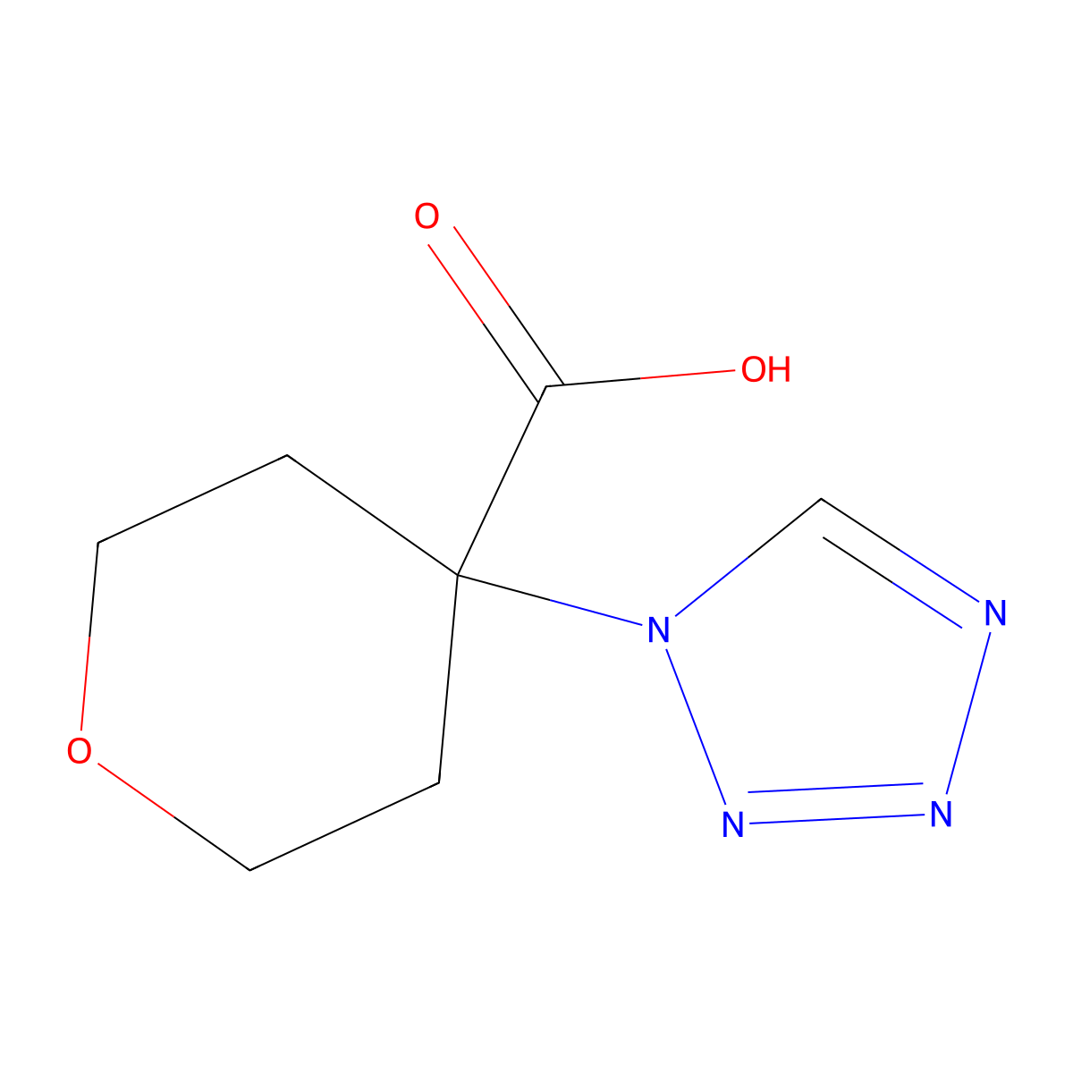 4-(1H-1,2,3,4-tetrazol-1-yl)oxane-4-carboxylic acid molecular structure, CAS 1909320-21-3