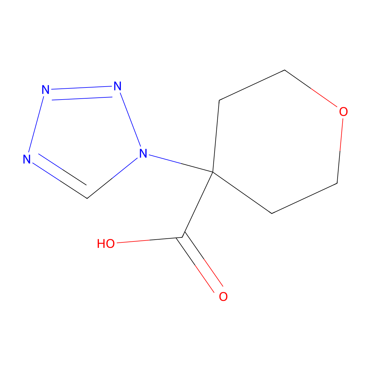 4-(1H-1,2,3,4-tetrazol-1-yl)oxane-4-carboxylic acid molecular structure, CAS 1909320-21-3