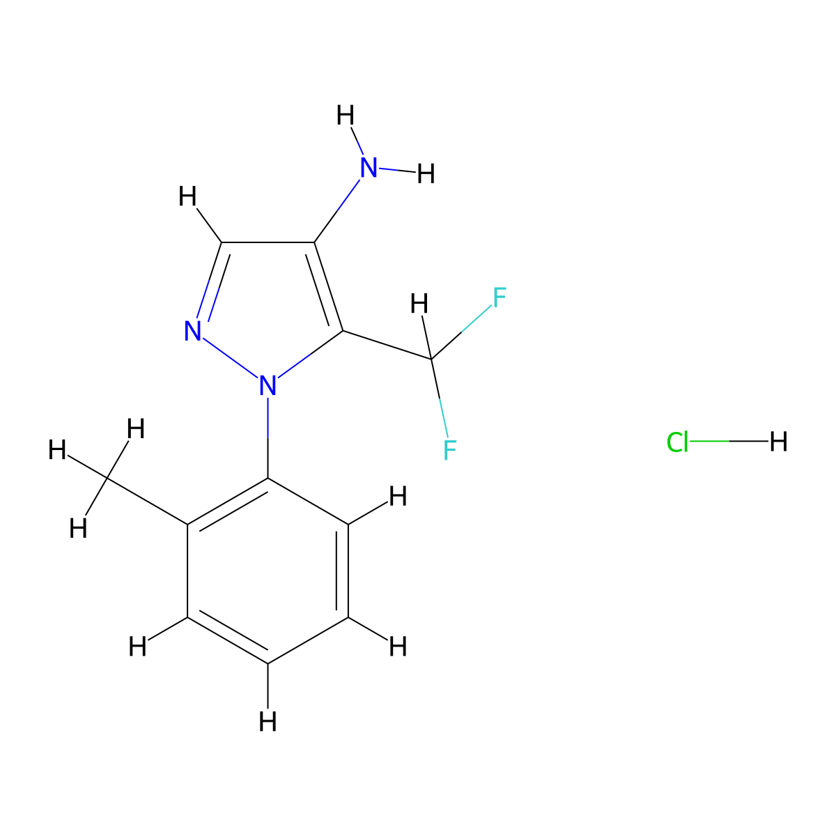 5-(difluoromethyl)-1-(2-methylphenyl)-1H-pyrazol-4-amine hydrochloride molecular structure, CAS 1909320-27-9