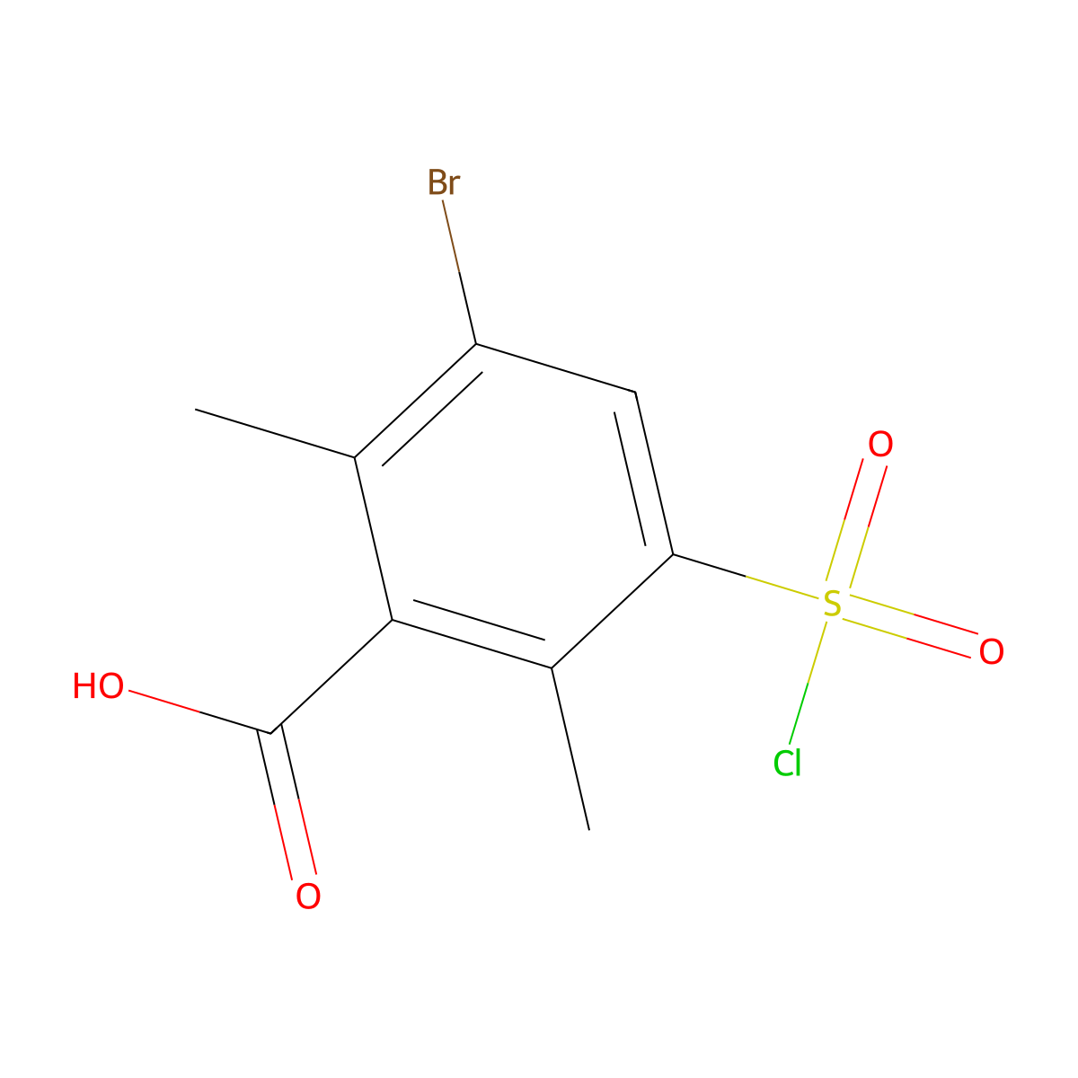 3-Bromo-5-(chlorosulfonyl)-2,6-dimethylbenzoic acid molecular structure, CAS 1909325-10-5